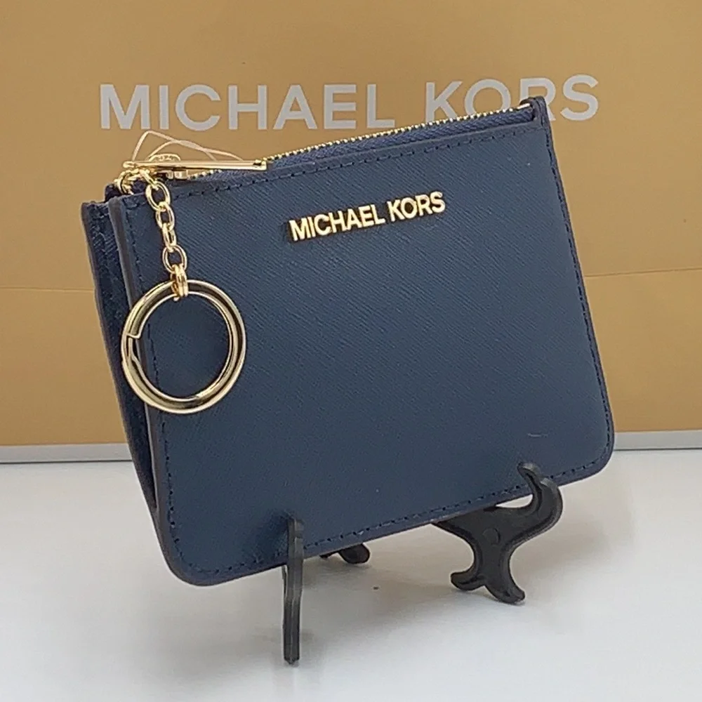 MICHAEL KORS SMALL TOP ZIP COINPOUCH WITH ID CARD NAVY COLOR